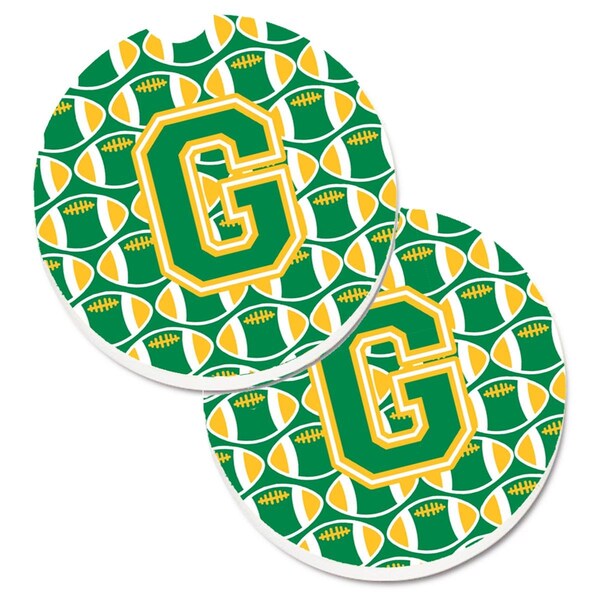 Carolines Treasures Letter G Football Green and Gold Set of 2 Cup Holder Car Coaster CJ1069-GCARC - main